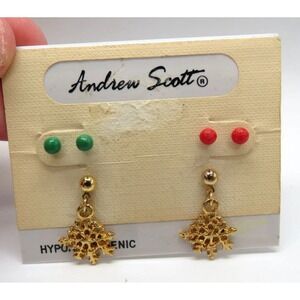 Andrew Scott Christmas Holiday Snowflake Dangle &‎ Stud Earrings Set of 3 Pairs